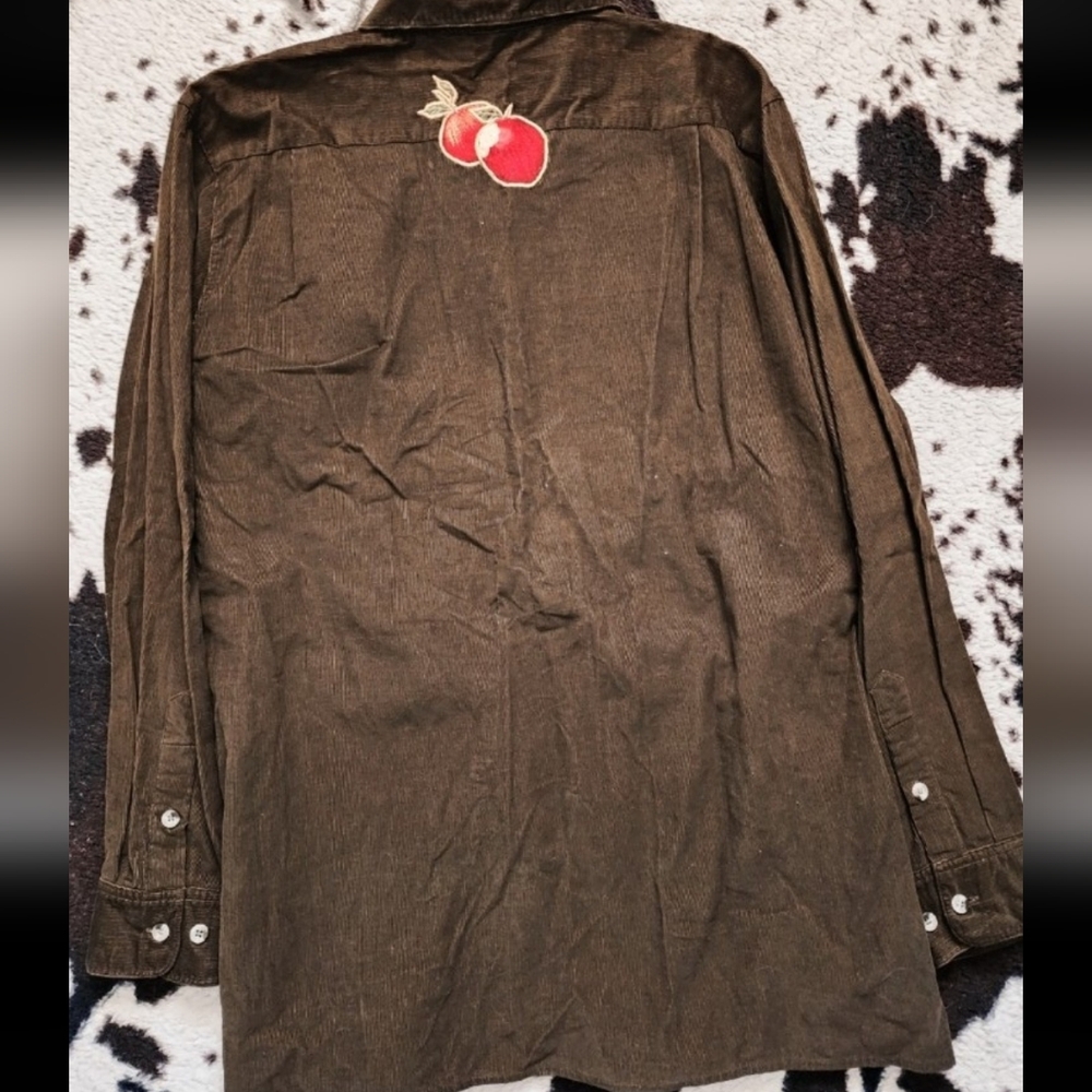 "QUACKER FACTORY " WOMEN'S 80'S/90'S CORDUROY TUNIC BUTTON UP- GREEN MOSS - Picture 5 of 5